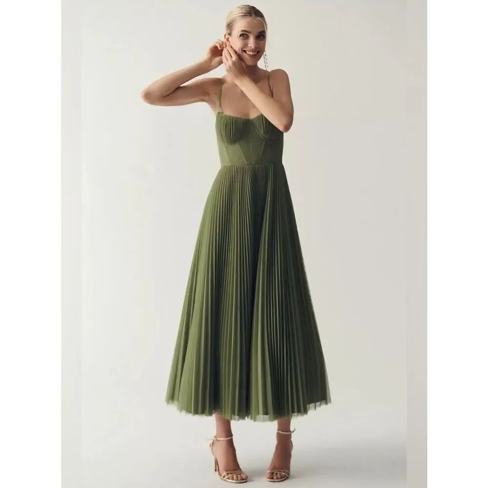 New Anthropologie Hutch Amara Corset Pleated Tulle Fit & Flare Midi Dress Sz 12